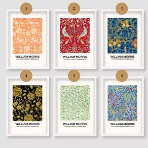 Set 6 Poster William Morris Cotton Prints Poster Art Retro Vintage Classic Wall Art Gift Home (Frame not included)