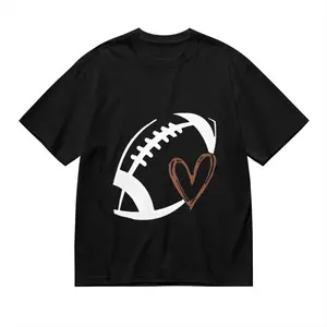 Women' s Black Football Heart Graphic Hoodie Casual Zip Up Pullover With I Love Football Design All Season Comfort Short Sleeves and Ripped Jeans Detail Football Shirts