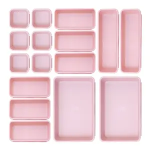 16-Piece Plastic Drawer Organizers Set 4 Sizes Versatile Storage Bins for Bathroom Kitchen Makeup Office Supplies Lightweight Sturdy Bakeware Ideal for Various Needs