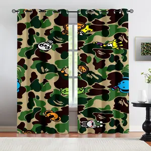 Camouflage Window Curtains 2 Panels, Cartoon Characters Print, Soft Decorative Curtains for All Seasons, Bedroom, Living Room & Kids' Room for Kids, Teens & Adults