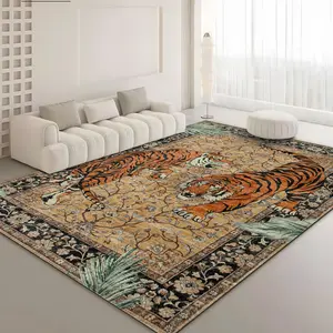 Velvet Home Rug with Vintage Tiger Print, Animal Print Rug, Leopard Print Rug, Holiday Decor Carpet for Hallway, Living Room, Bedroom, Indoor Outdoor Use