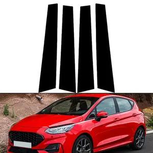 For Ford Fiesta 2008-2019, 4Pcs Glossy Black Car Door Window Pillar Posts Molding Cover Trim Kit Stickers Decal