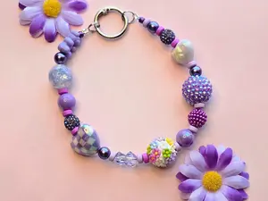 Purple Coquette Beaded Wristlet Keychain
