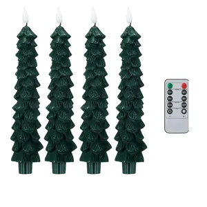 Christmas   Flameless Candles with Remote and Timer, Real Wax Battery Operated 3D Wick LED Taper Candles Flameless Flickering Candles for Christmas Holiday Decor (4pcs 0.78" x 9.8") Light Decoration shower lamp lights