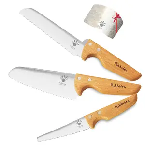 Kids Knife Set for Real Cooking, 4pcs Kids Safe Kitchen Cutting Knives, Stainless Steel Blades, Children First Starter knife, BPA-free