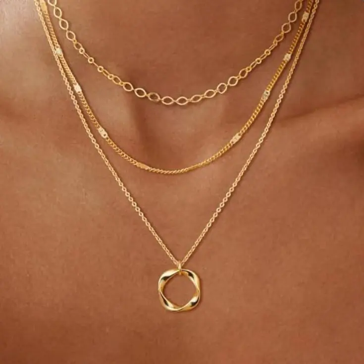 3 Pack Dainty Gold Stackable Necklaces, Twisted Open Circle Pendant Multi-Layer Chain Set, Minimalist Women Statement Jewelry, Versatile Layered Gold Necklaces, Wear Individually or Combined for Casual & Party Looks