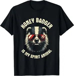 Cotton Graphic Tees Streetwear Gifts  Honey Badger Is My Spirit Animal - Funny Favorite Animal T-Shirt
