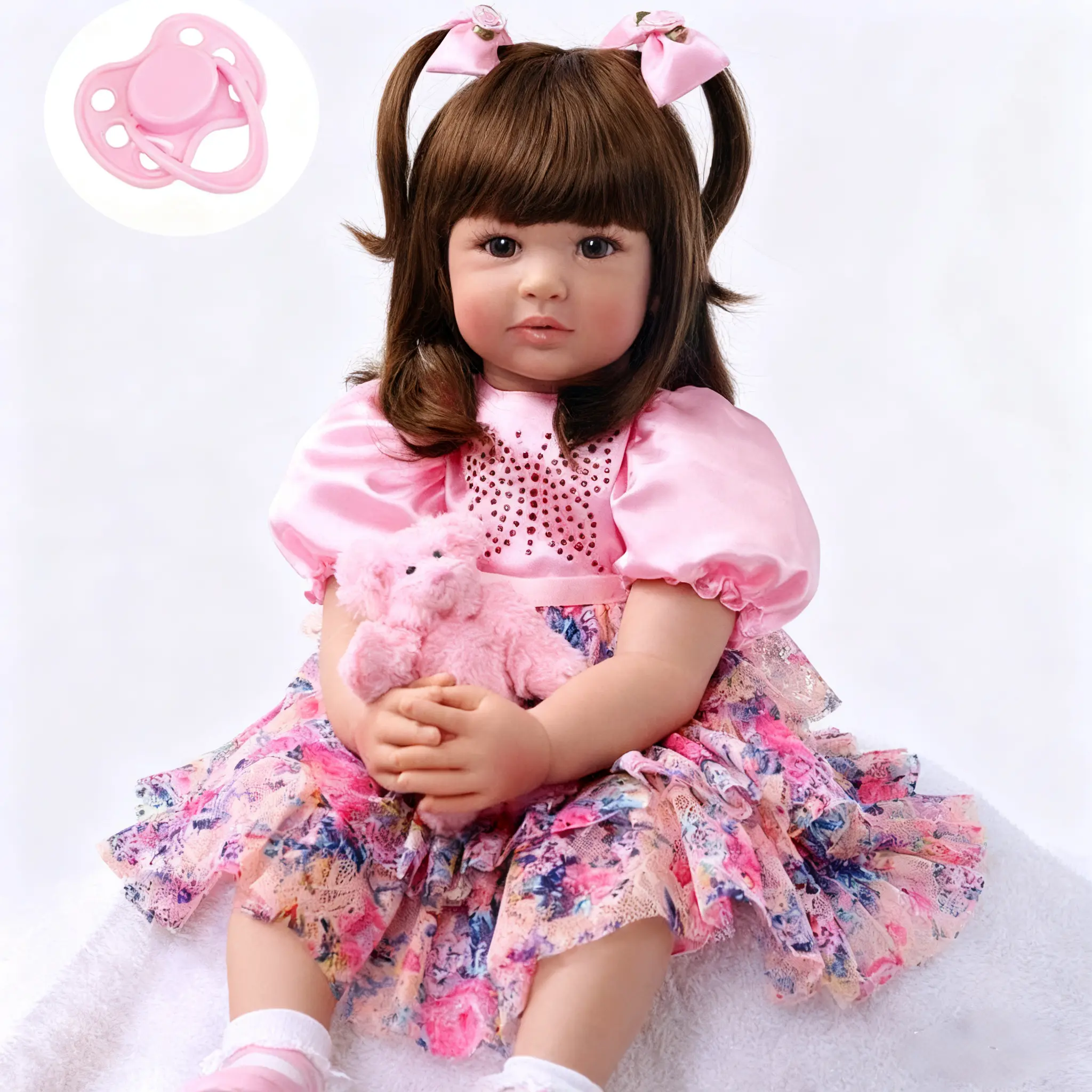24-Inch Lifelike Reborn Baby Doll, Hand-Made Toddler Girl Toy with Soft Cloth Huggable Body, 3+ Kids' Playmate, Birthday Present, Cute Doll Collectible, Soft Vinyl Doll Handmade Soft Doll
