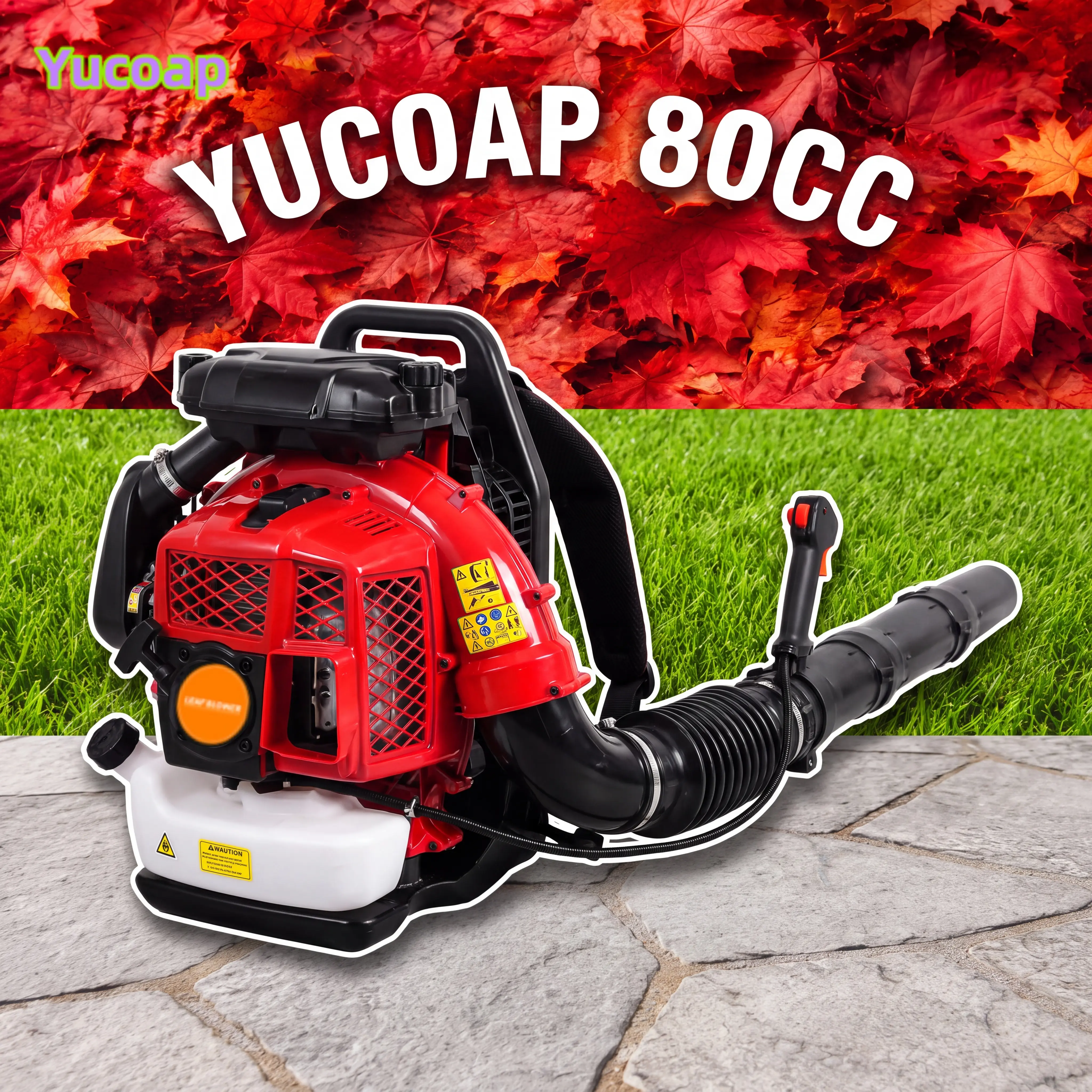 [Fall Pick] YUCOAP 80CC 2-Stroke Gas Powered Backpack Leaf Blower, 900 CFM Airflow, 2.3L Fuel Tank, Lawn and Garden Blower for Leaf, Yard and Snow Cleanup, Two Color Options Available