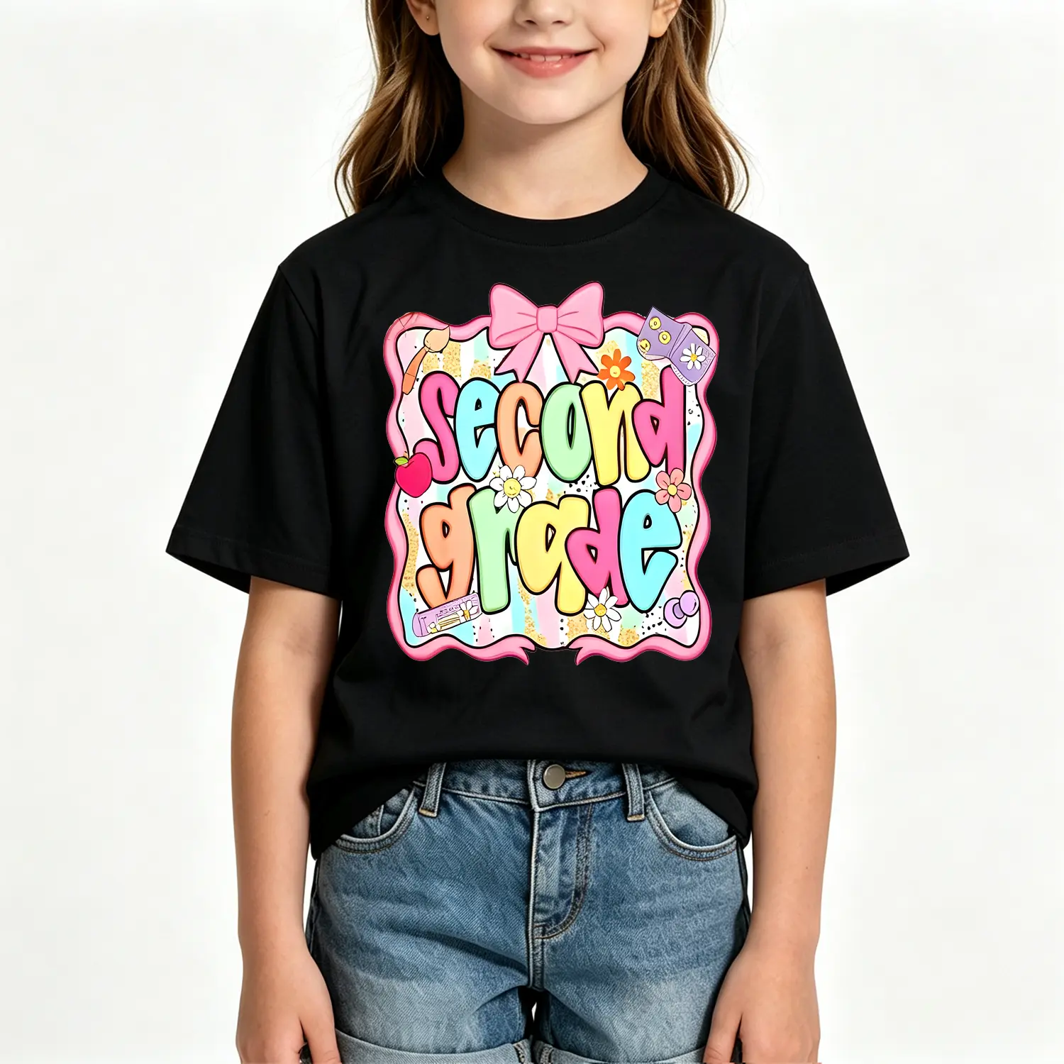 Back To School 2nd Grade Preppy Girl Cotton T-shirt