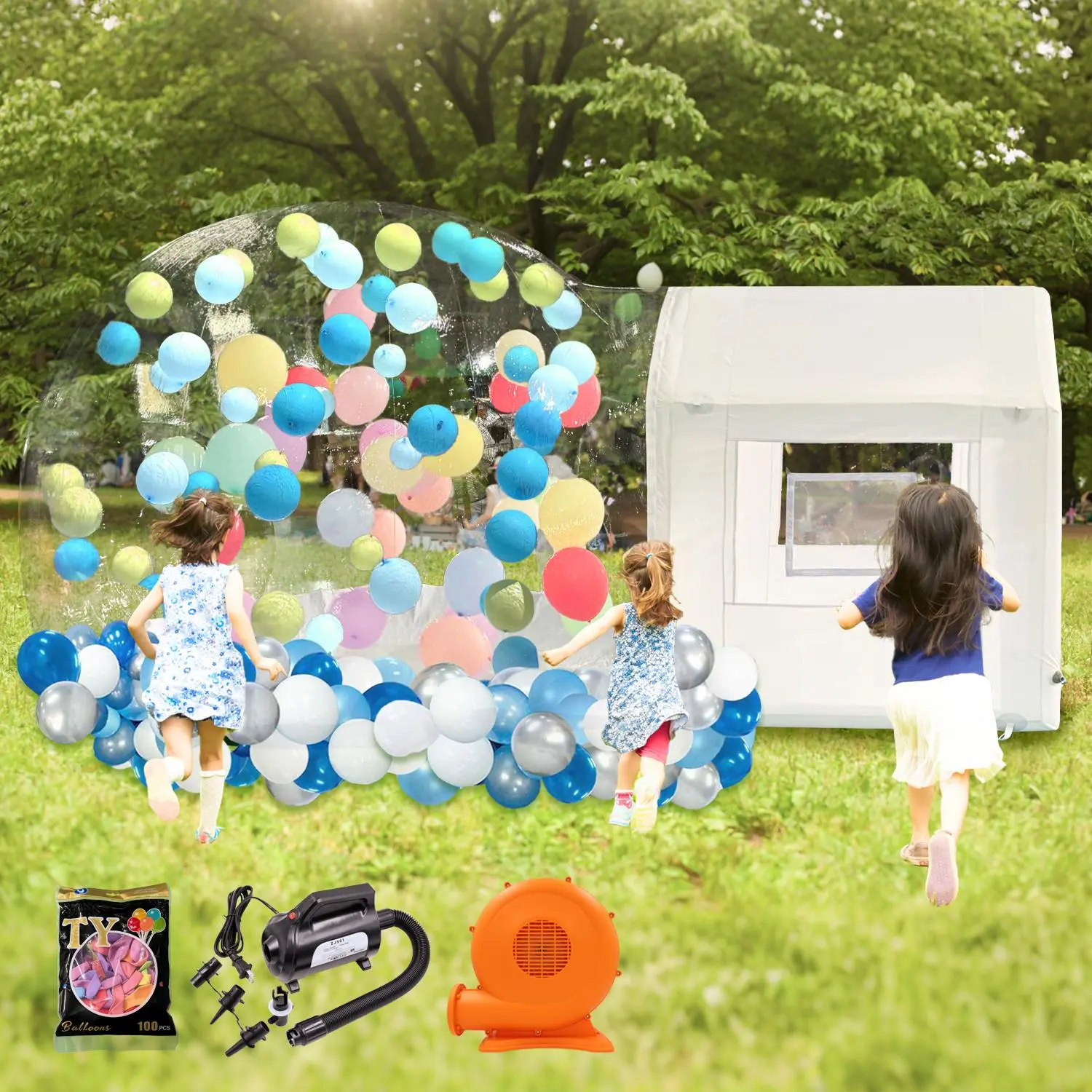 SAYOK 10FT Inflatable Bubble House Dome with Tunnel, Clear TPU Balloon Tent for Kids Party, Birthday & Wedding, Heavy-Duty Bubble Tent with 450W Blower & 600W Air Pump, Fast Setup