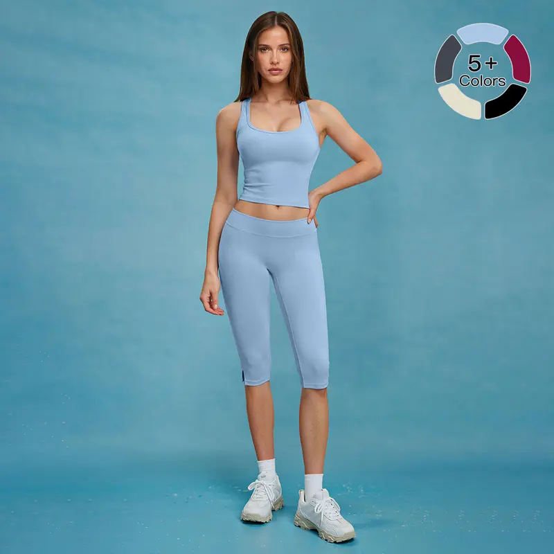 Women's 2-Piece MFVIM Summer Yoga Style Matching Workout Set - Back-Enhancing Sleeveless Tank Top, High-Waisted Slim Shorts, Gym Fits, Yoga/Running Active Wear, Sporty Casual Outdoor Outfits