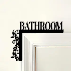 Elegant Metal Bathroom Door Sign, Wall-Mounted Iron Decorative Plaque, Floral Pattern, Home Interior Decoration, Vintage Metal Sign Design, Bathroom Decorations, Bathroom Door Accessories, Bathroom Signs Decor