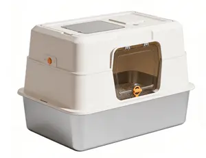 60x40x40cm Hooded Cat Litter Box with Stainless Steel Drawer Tray (60x40x15cm), Odor-Control & Anti-Tracking Design for Large Cats & Multi-Cat Households, Ideal for Home Living Rooms & Pet Corners