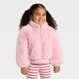Toddler Girls' Faux Fur Bluson Jacket - Cat & Jack Pink 12M Toddler Girls' Faux Fur Bluson Jacket - Cat & Jack Pink 12M