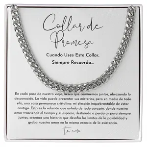 Collar de Promesa Para Él, Regalo Para Novio (Spanish Promise Necklace) Promise Necklaces for Men, Cuban Link Chain Necklaces for Him, To My Man Promise Cross Necklace, Romantic Birthday Gifts for Men or Soulmate