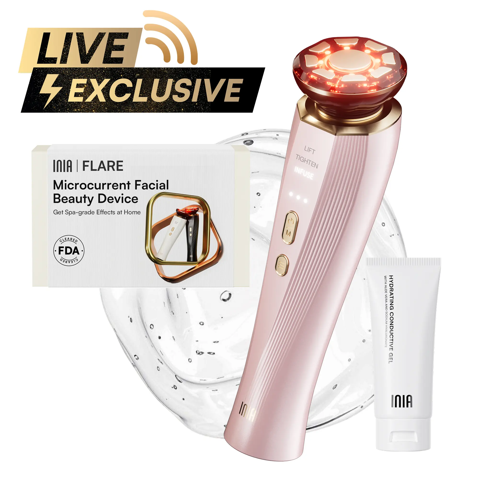 【LIVE EXCLUSIVE】INIA FLARE All-in-One Facial Beauty Device, 3-in-1 Facial Massager Beauty Device for Face and Neck Skin Rejuvenation Lifting/ Tightening/ Infusing, Perfect Gift Season Pick,Summer Travel Accessories