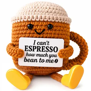 Crochet Coffee Cup Desk Decor Gift with Message Card – Coffee Lover Gift, Coworker Thank You Gift & Graduation Gift