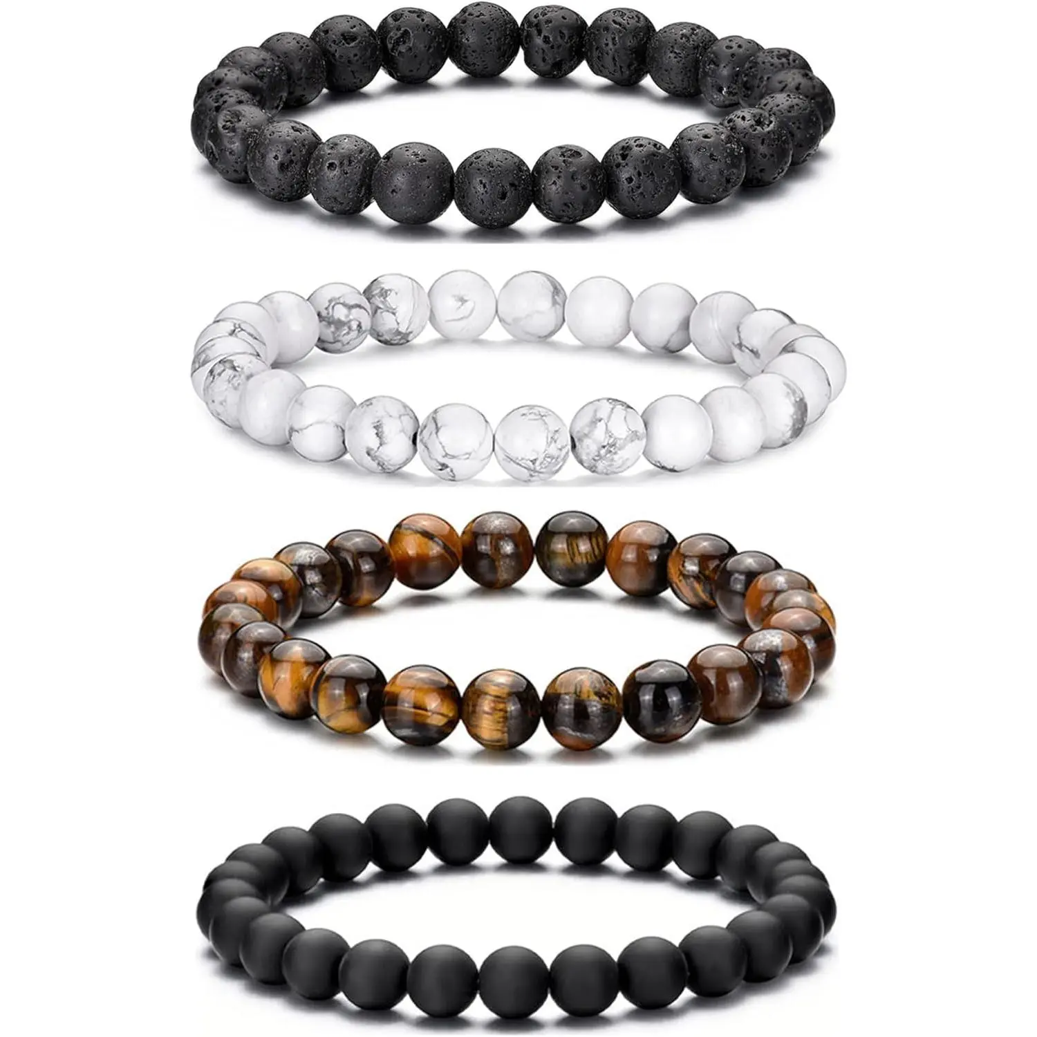 4,white,black,tiger eye bracelet