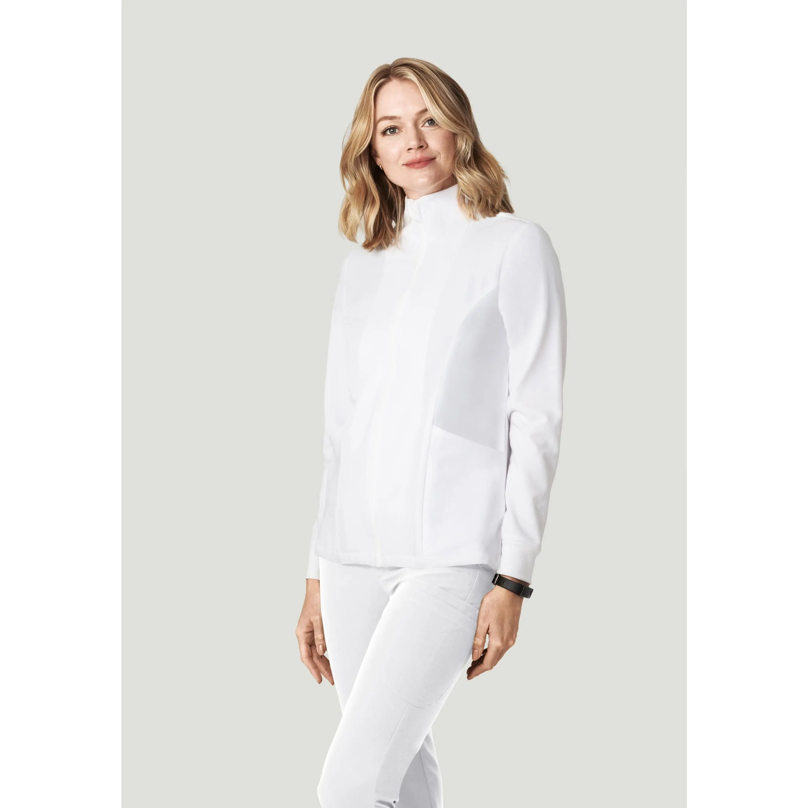 Women's Modern Breathable Fabric Scrub Jacket, White Tops for Women