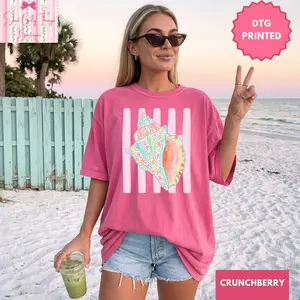 Striped Seashell Shirt, Tropical Floral Summer Shirt, Starfish Shirt, Coastal Summer Shirt, Nautical Shirt, Preppy Summer Shirt, Preppy Beach Shirt, Preppy Lake Shirt, Preppy Summer Shirt