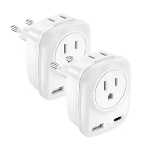 2-Pack Eu Plug Travel Adapter, Multi-Function 4-In-1 Adapter, 20w PD&qc3.0, USB-C & USB-A Ports, 2 Us Outlets, Essential for Usa to Europe Travel