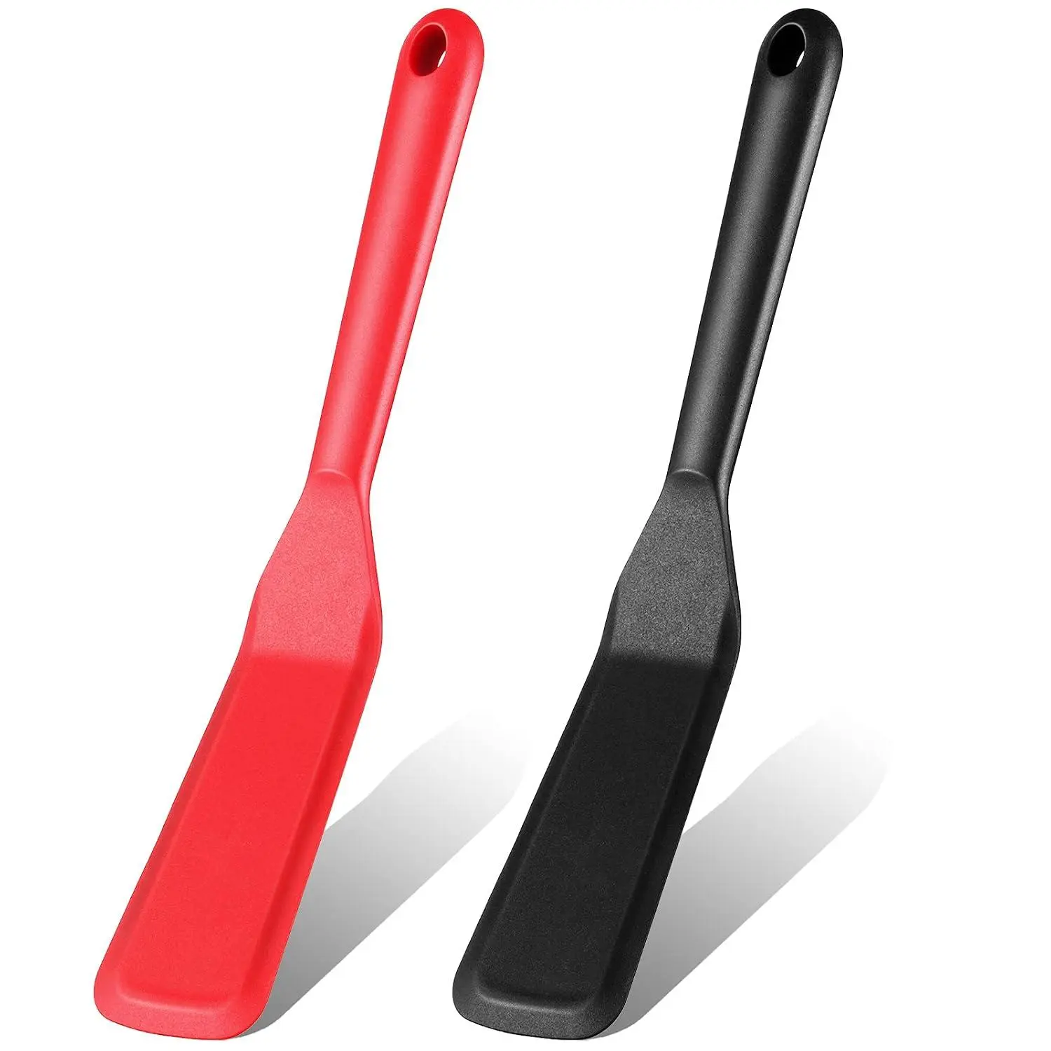 Silicone Thin Spatula Omelet Spatula Turner Long Crepe Spatula Heat Resistant Cooking Spatula Non Stick Pancake Spatula For Cooking Egg Burgers Pizza Pancake Steak Omelet Crepes (2, Red, Black)