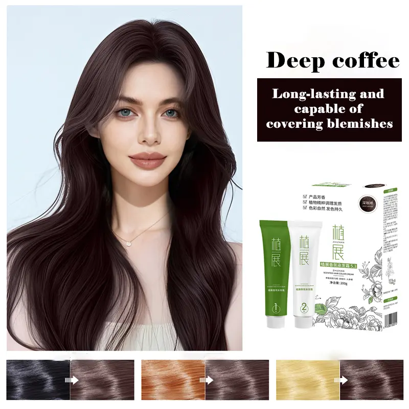 Zhizhan Scented Hair Color Cream for Gray  Hair Root Touch Up-Deep Coffee Brown 5.3  200g Cover Gray Hairs Plant