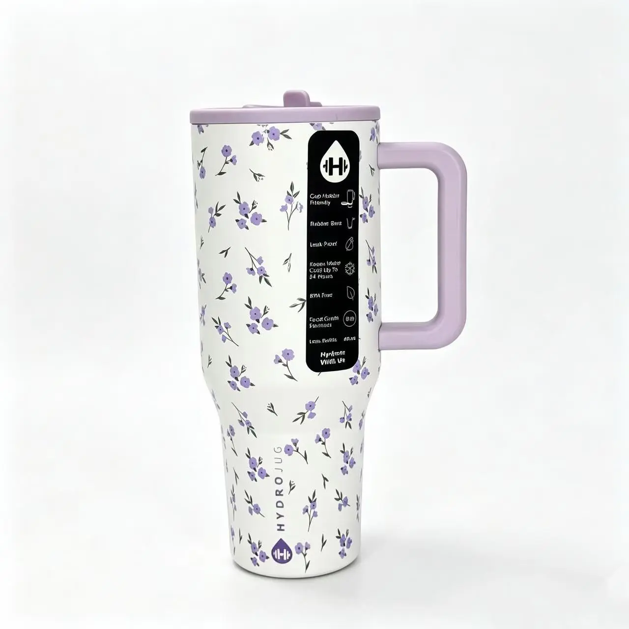 HydroJug 40oz Stylish Floral Print Vacuum Flask - Portable, Hydrated & Stylish Stainless Steel Tumbler, 24H Cold Insulation, Leakproof BPA-Free Drinkware, Cupholder Fit with Handle & Straw for Travel, Garden, Hydrated And Stylish