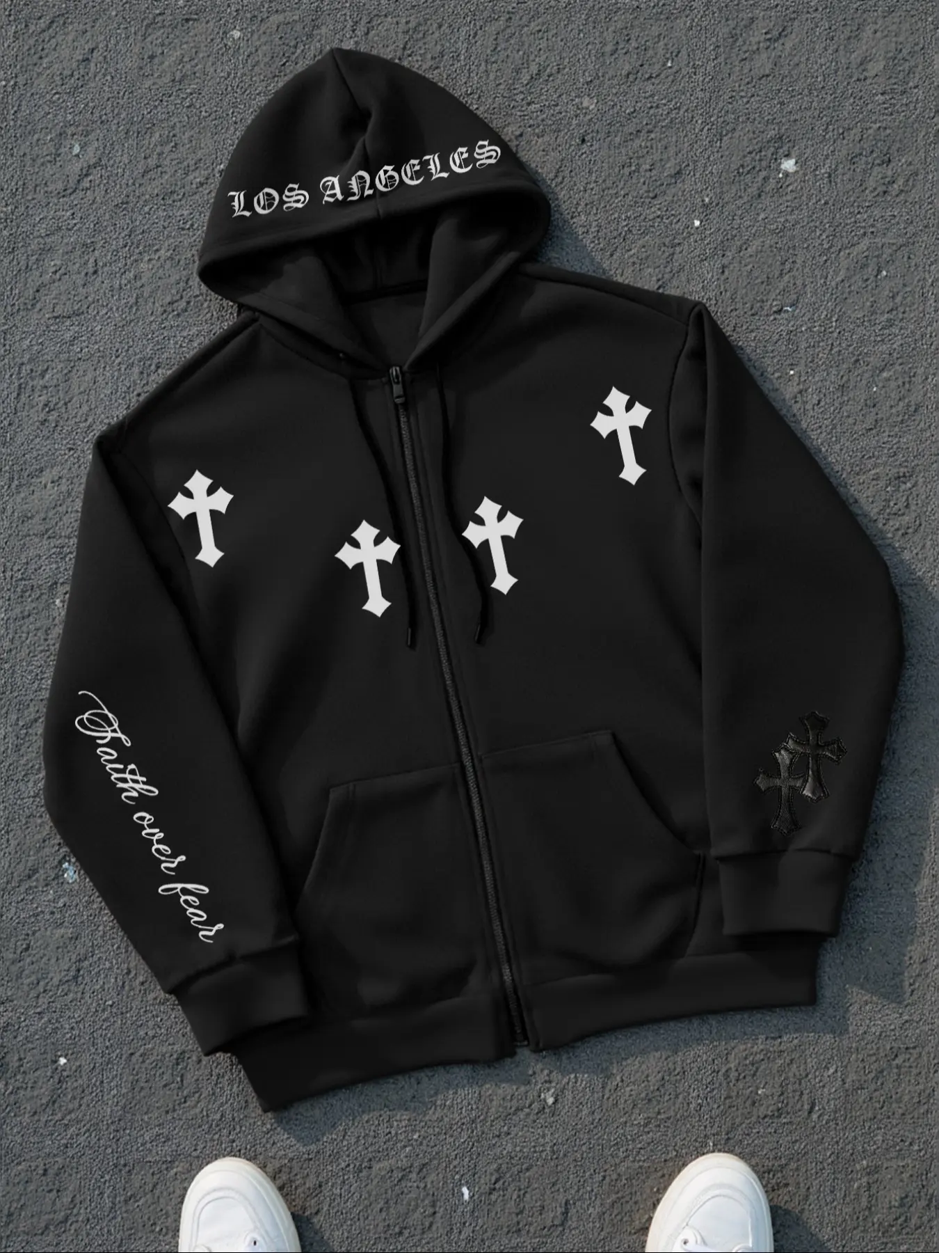 Men's Full Zip Up Hoodie Sweatshirt, Dark Gothic Cross Graphic Hooded Jacket Winter Warm Long Sleeves Casual Athletic Sweatshirt, Men's Clothes for Fall Outfits & Winter Outfits, Graphic Print Hoodie