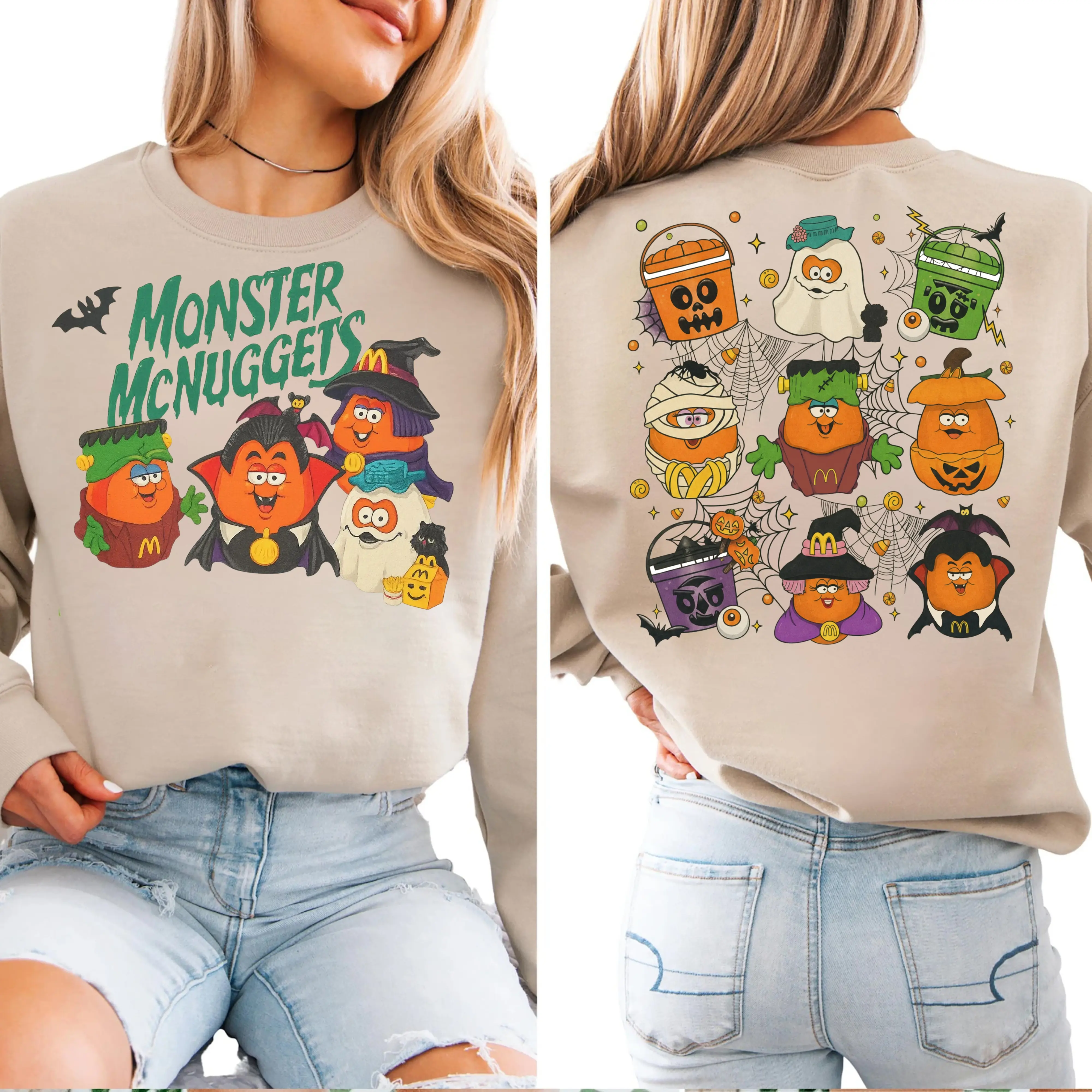 Monster Nuggets 2 Sided Sweatshirt, Spooky Nuggets Halloween T-Shirt, 90s Vintage Halloween Nostalgia Sweatshirt, Halloween Gift