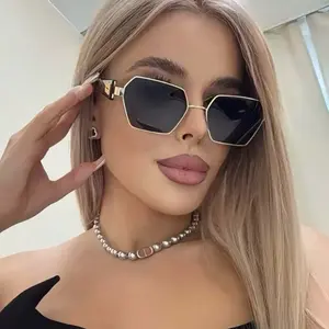 Luxury Hexagon Sunglasses Gold Frame Black Lens UV400 Retro Unisex