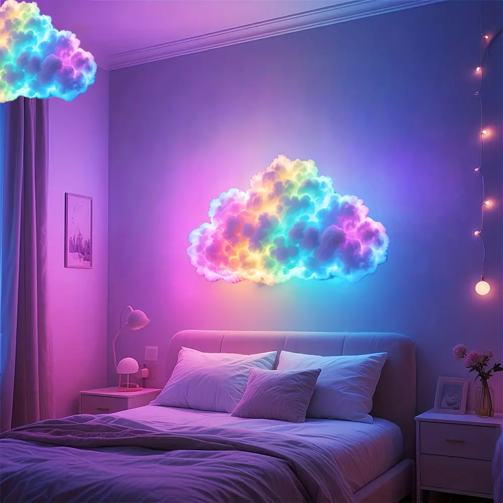 2 pack 2M/78.74in 3D Thundercloud Night Lamp, Remote Control Featuring a Music Sync Mode - This Smart RGB LED Light Strip Operates Via USB And Is Ideal for Installation on Walls Or Ceilings in Bedrooms, Gaming Areas