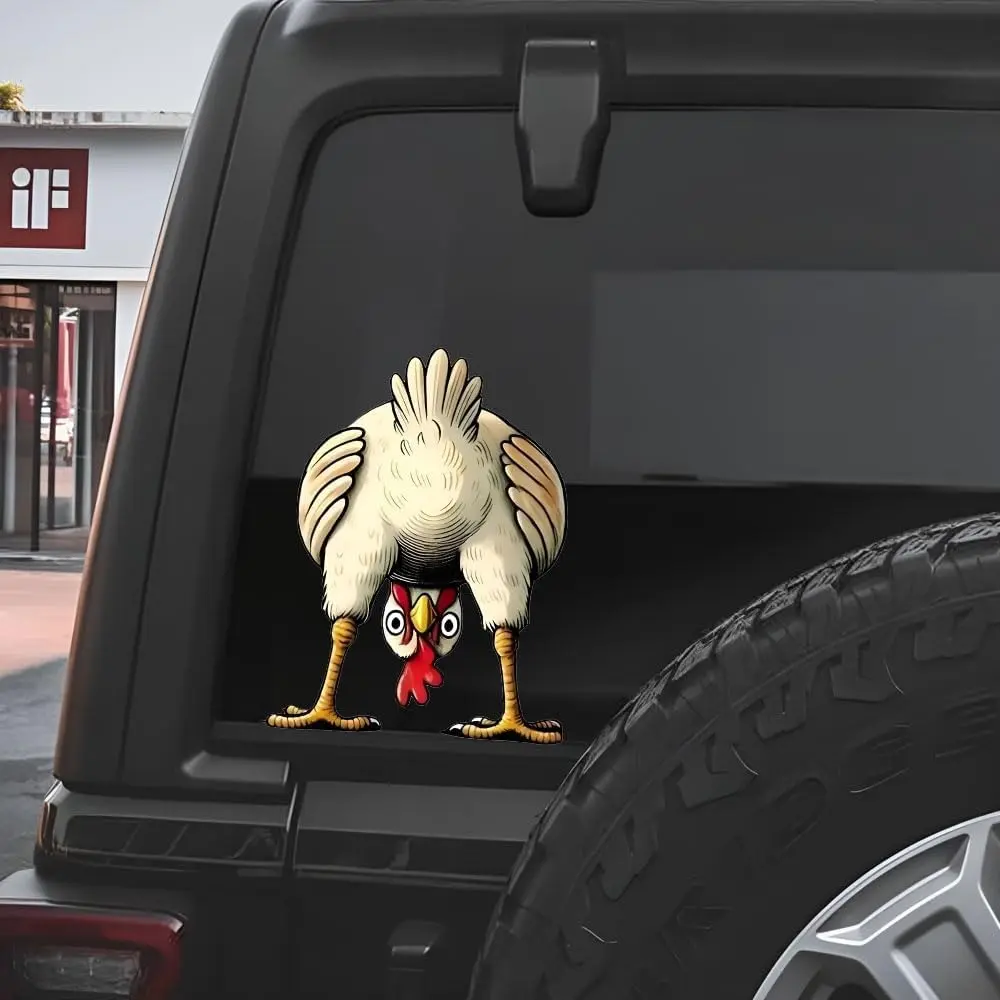 1Pc Funny Chicken Vinyl Decal, 2D Flat Waterproof Self-Adhesive Farm Animal Sticker, Cartoon Chicken with Expressive Eyes & Red Comb, Durable Decor for Car Bumper, Laptop and Daily Use, Car Decals, Decal for cars