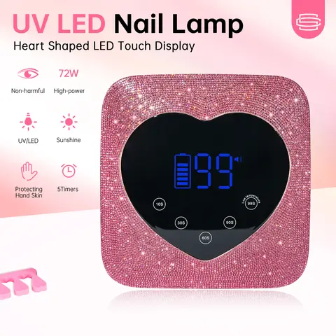 CHRISTINE SHELLY 72W Power UV LED Nail Lamp - Rechargeable Cordless Manicure Dryer with Heart-Shaped LED Touch Display, 5 Timers, Auto Sensor, Built-In Battery for Salon/Home Nail Supplies Kit (Pink, Cuticle Care)