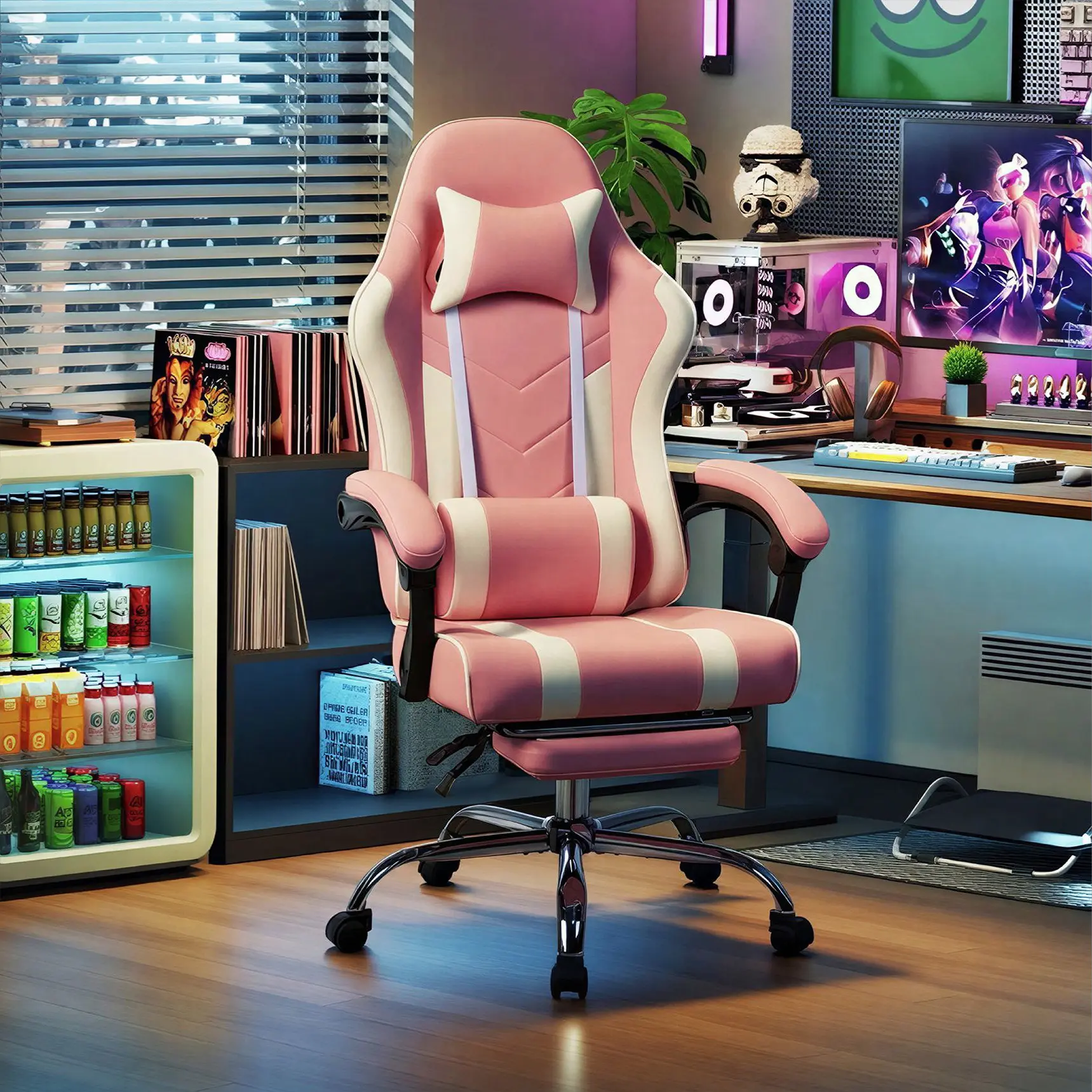 ERMNOIS Ergonomic Gaming Chair with Massage Lumbar Pillow & Footrest, 90-135° Reclining High Back Computer Office Chair, Height Adjustable Swivel PU Leather Desk Chair Support 300LBS for Gaming Working