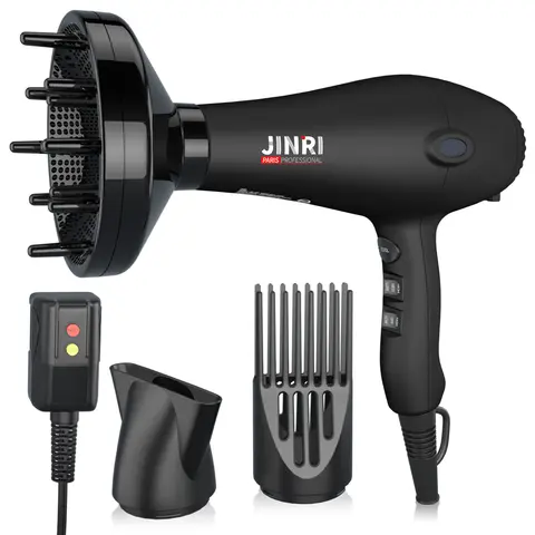 JINRI 1875W Ionic Corded Handheld Hair Dryer with Diffuser, Nozzle & Cool Shot, 3 Settings Hair Styling Tool for Home & Travel Use, Ionic Hairdryer
