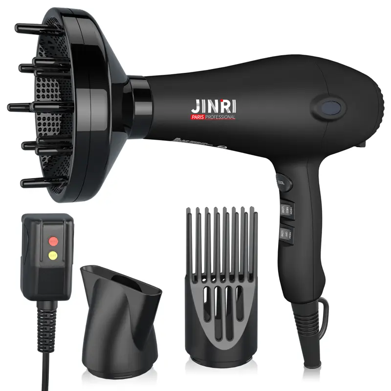 JINRI 1875W Ionic Corded Handheld Hair Dryer with Diffuser, Nozzle & Cool Shot, 3 Settings Hair Styling Tool for Home & Travel Use, Ionic Hairdryer