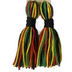 TASSEL EARRINGS - Multi-Colored Fabric Tassels in Red, Green & Black for Versatile Wear