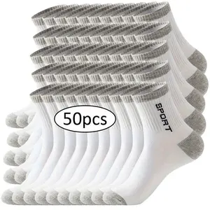 Breathable & Sweat Absorbing Men's Mid Length Sports Socks 50 Pairs Mixed Color Quick Drying Fabric Elastic Cuffs for Gym Running Casual Wear