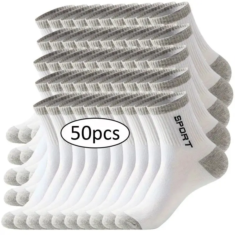 Women's 50 Pairs Athletic Socks for Adults - Mixed Colors, Sweat Absorbent, Quick-Dry Durable & Fade-Resistant Polyester Fabric, Elastic Cuffs, Boneless Toe-Move Stitching, for Gym, Running, Daily Commuting