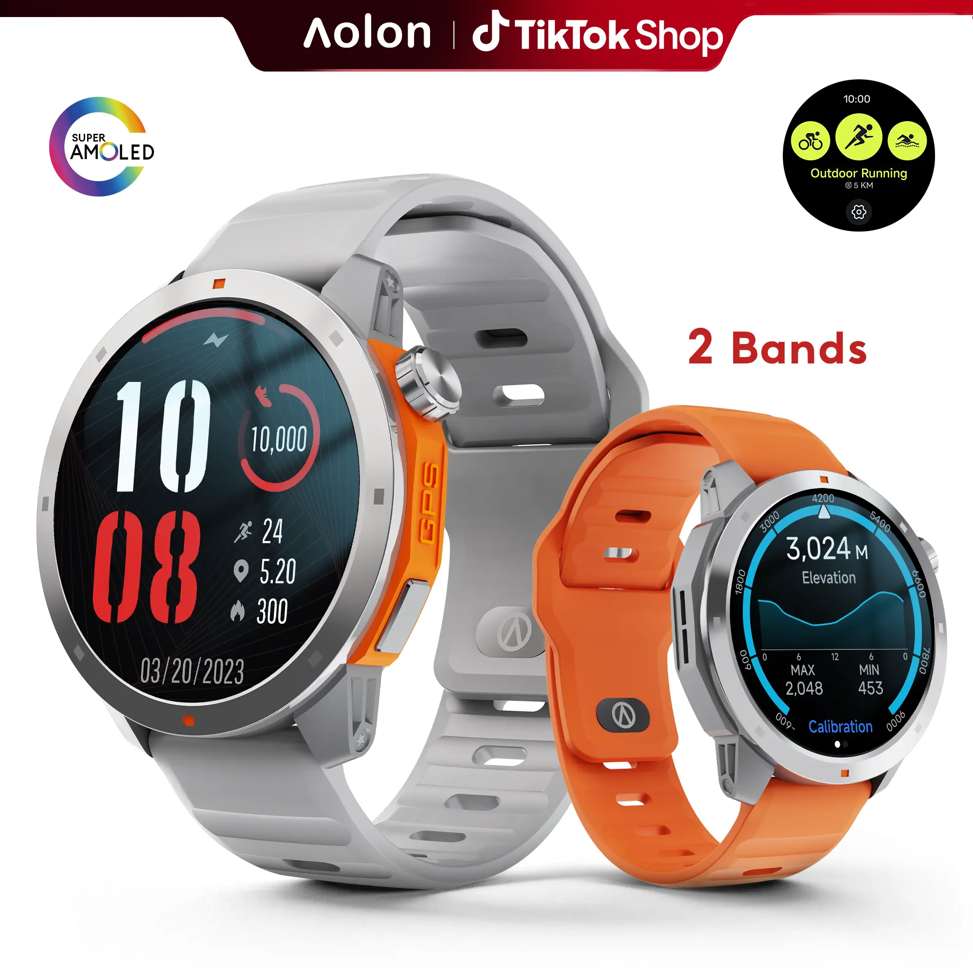 Aolon Navi R3 AMOLED GPS Outdoor Smartwatch for Men & Women, IP68 Waterproof, Durable Shockproof Screen, Voice Assistant, Weather Updates, Stopwatch, Alarm, Silicone Strap, Magnetic Charging, Monitoring Functions, Gym & Beach Ready, Wearable Device
