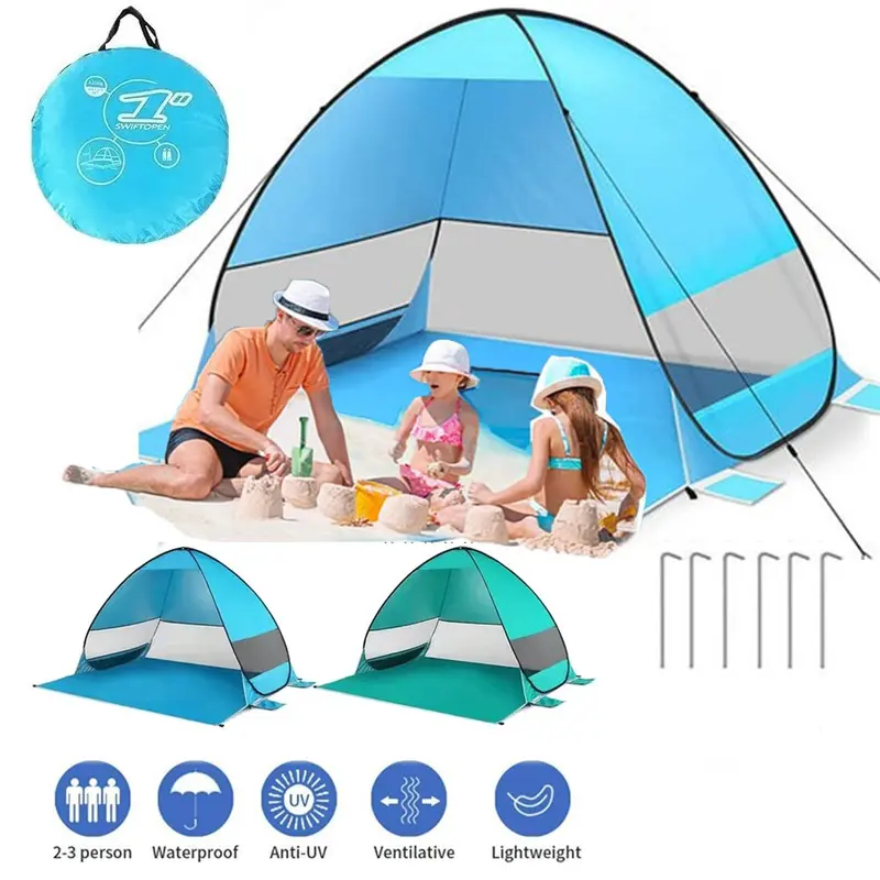 Pop-up Beach Tent Sunshade UV Protection Outdoor Camping Portable Blue Canopy # easy setup tent # tent forkids Foldable Tent Folding Tent beach tent beach canopy lawn party # outdoor shelter tent# baby beach tent# baby beach tent