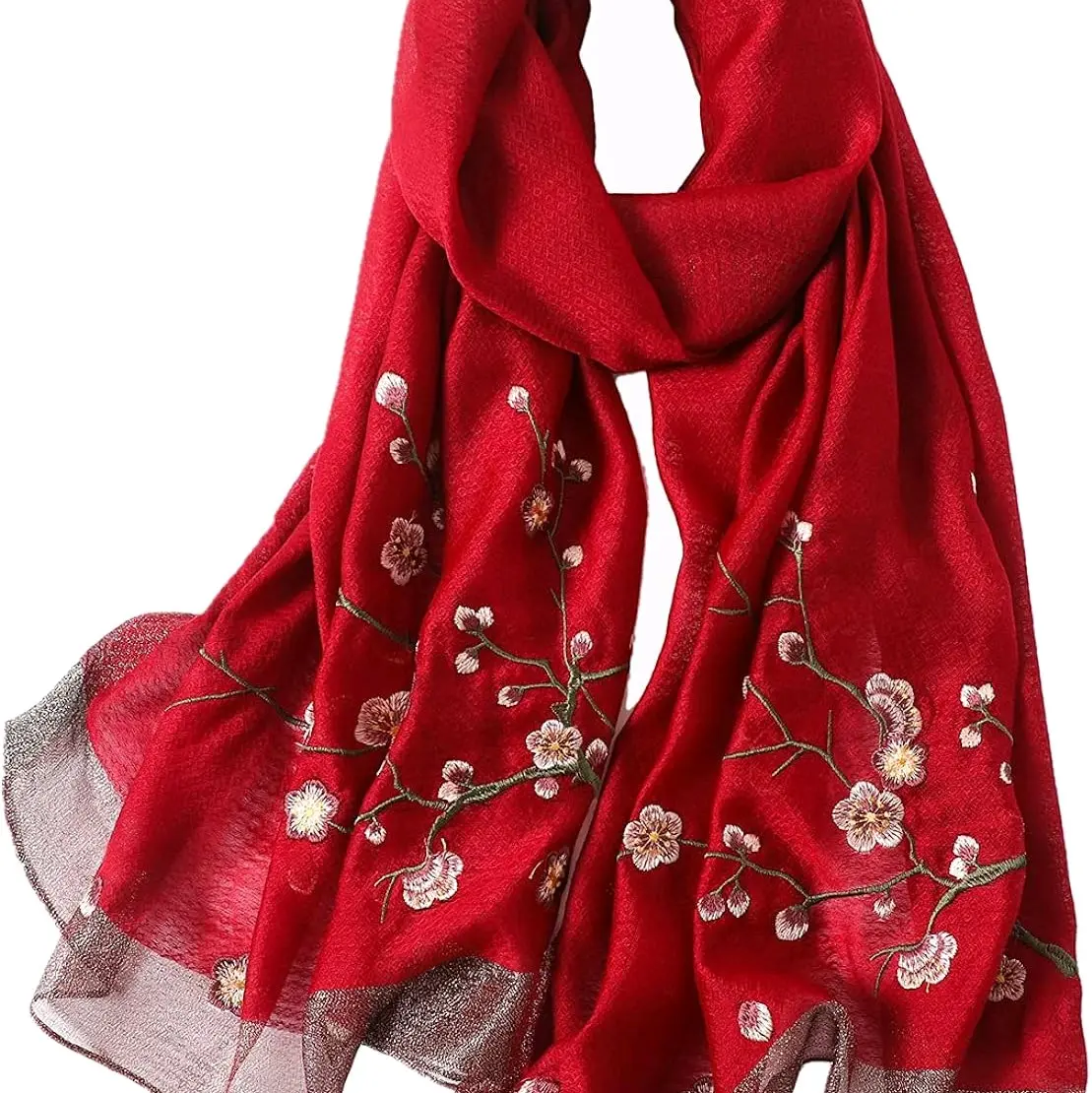 Women Mulberry Silk Scarf Long & Large Embroidered Floral Pattern Shawl and Wraps Neckerchief for Hair & Neck…