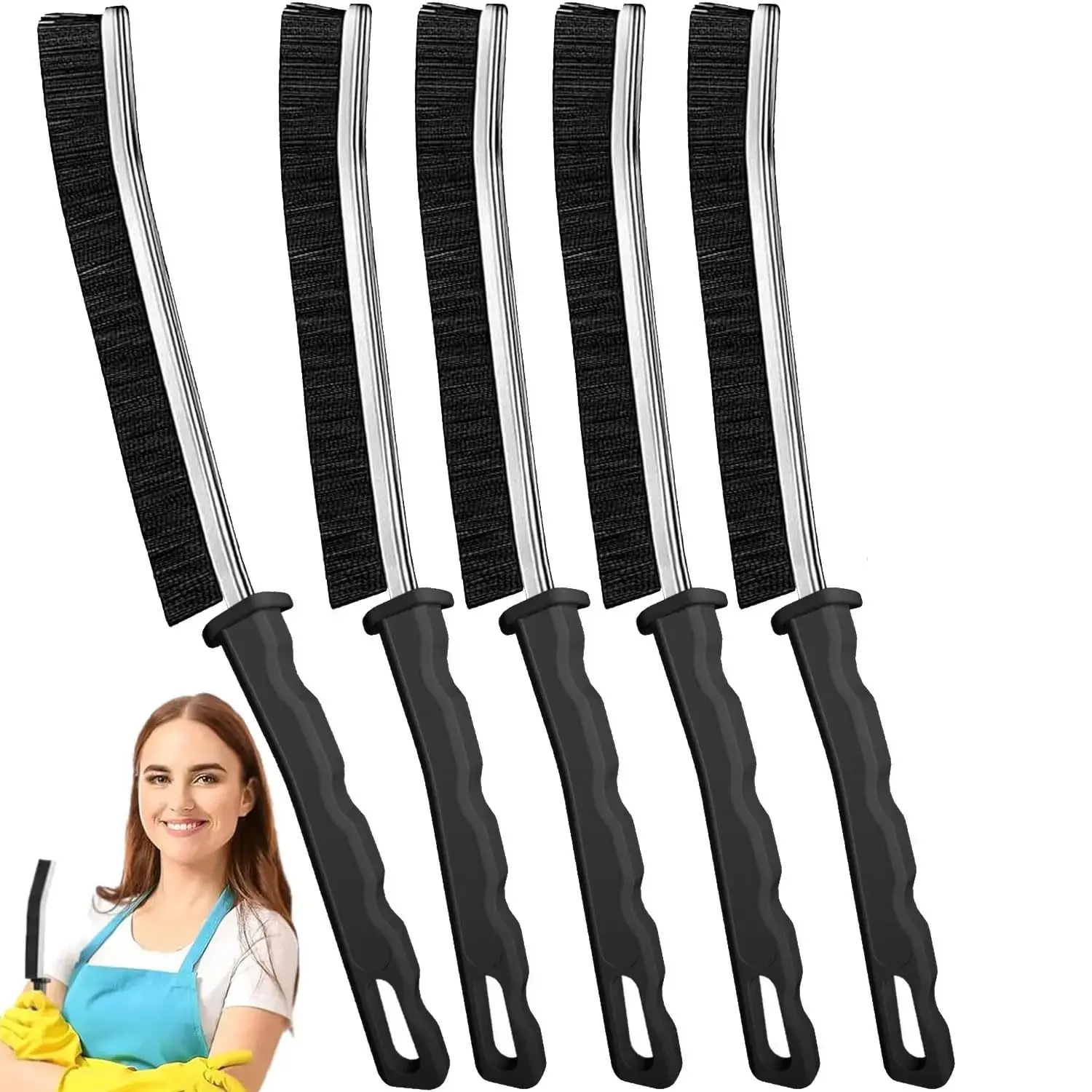 5-Piece Multifunctional Crevice Cleaning Brush Set with Hard Bristles and Heavy-Duty Handles for Tile Grout, Window Tracks, Hidden Grime and Home Cleaning