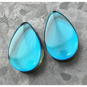 PAIR of Unique Midnight Moonstone Iridescent Double Flare Glass Teardrop Plugs - Gauges 2g (6mm) thru 1" (25mm)