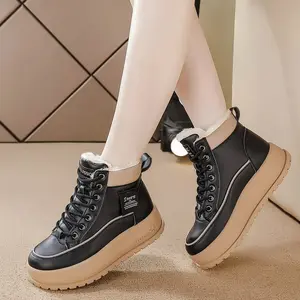 BDHJYDB Women's High Quality Insulated Winter Snow Boots with - Korean/ Style Platform Lift (Ladder-like) Sole, Non-Slip /Rubber-like PU Outsole, Warm White & Brown Toe - Heavy-Duty Ice & Snow Traction Boots for Icy