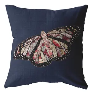 HomeRoots 412180 20 in. Denim Blue Butterfly Indoor & Outdoor Throw Pillow