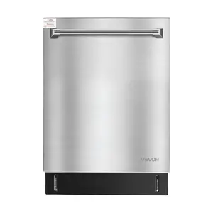 VEVOR 24 Inch Built-In Dishwasher, Stainless Steel Tub, 14 Place Settings and 8 Washing Programs, 23.82x 25.2x 33.78 Inch Low-Noise Dishwashing Machine with Upper/ Lower Racks and Zoned Storage