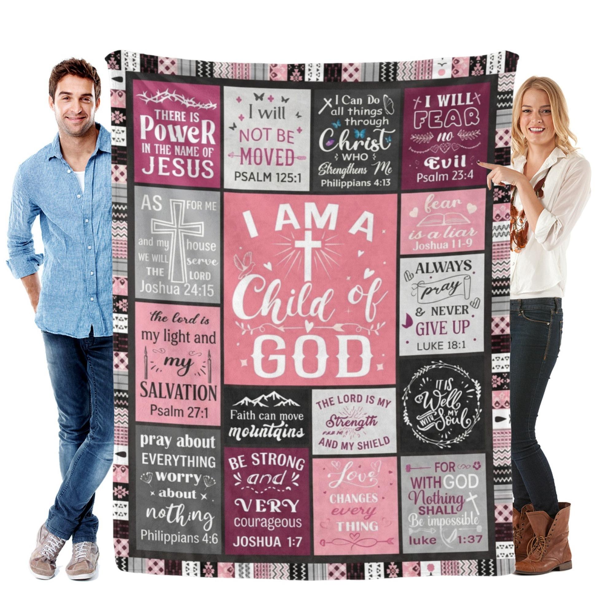 Christian Gifts for Women Blanket 60"x50" - I Am a Child of God Blankets - Inspirational Religious Birthday Catholic Spiritual & Baptism Confirmation Gifts for Girls